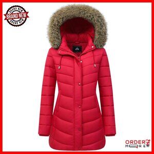 Long Winter Puffer Coat Fleece Lined Down Jacket Waterproof Hooded Parka